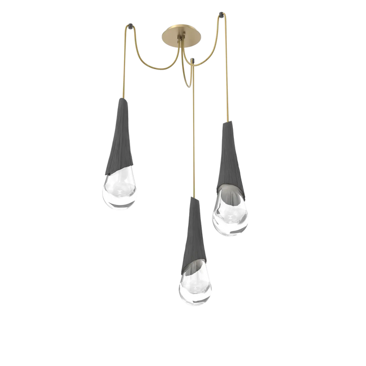 Hammerton Studio Hailstone Swag Chandelier Gilded Brass / 3-Piece / Charcoal Ceramic