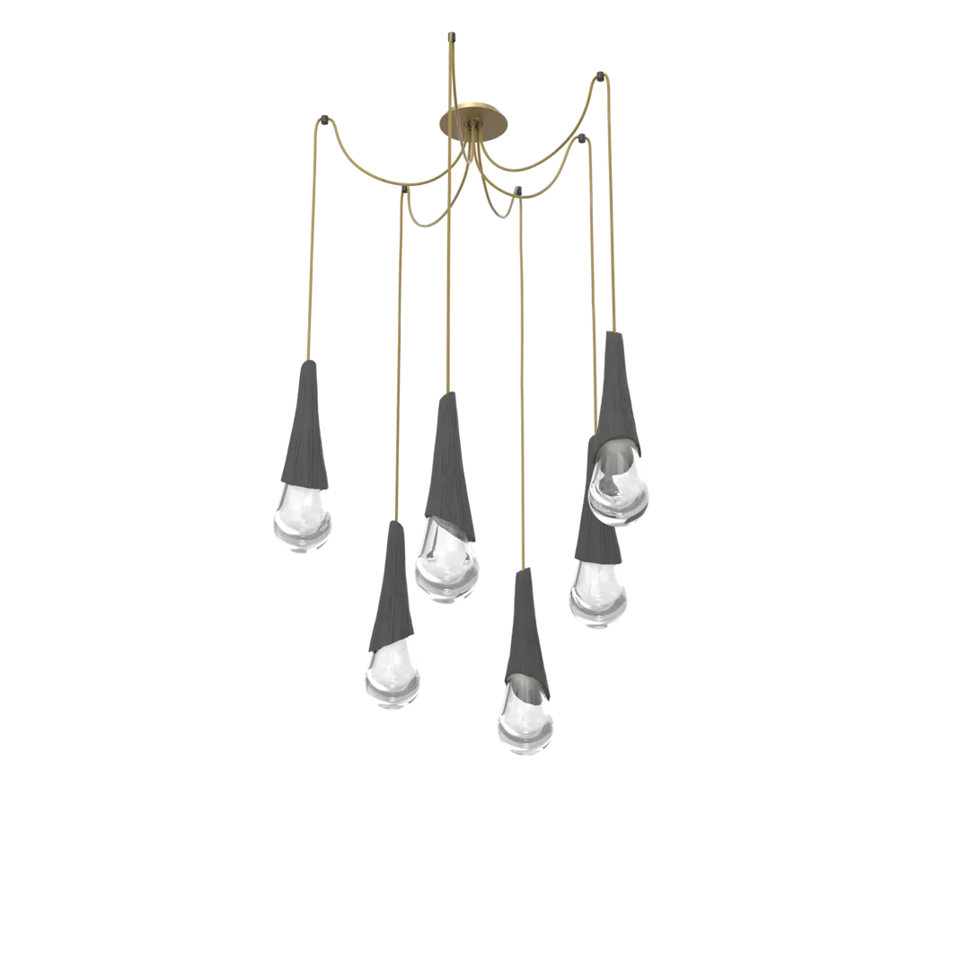 Hammerton Studio Hailstone Swag Chandelier Gilded Brass / 6-Piece / Charcoal Ceramic