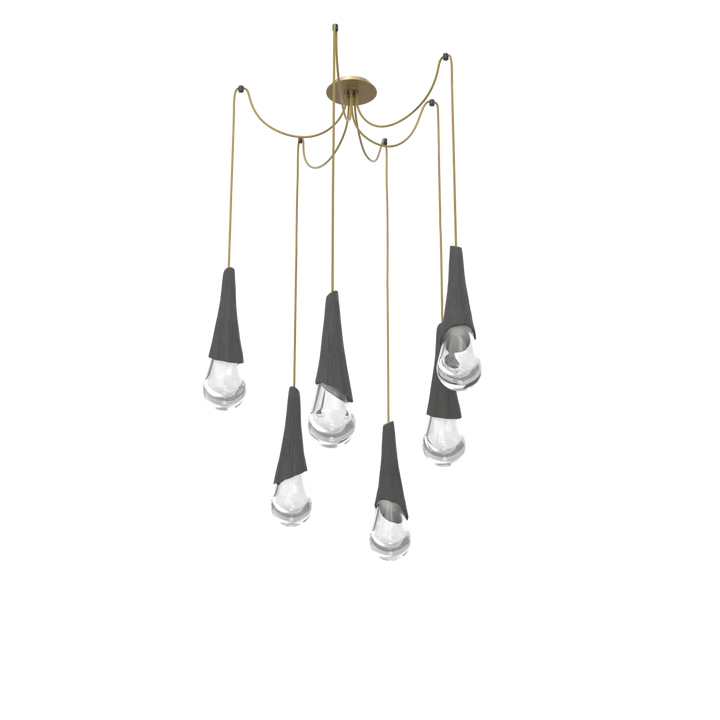Hammerton Studio Hailstone Swag Chandelier Gilded Brass / 6-Piece / Charcoal Ceramic