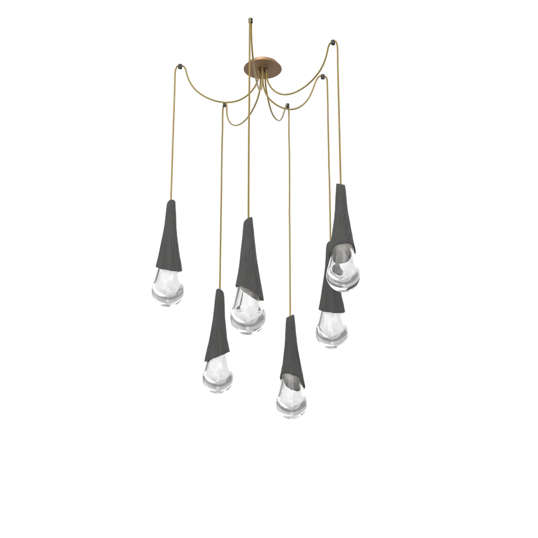 Hammerton Studio Hailstone Swag Chandelier Novel Brass / 6-Piece / Charcoal Ceramic
