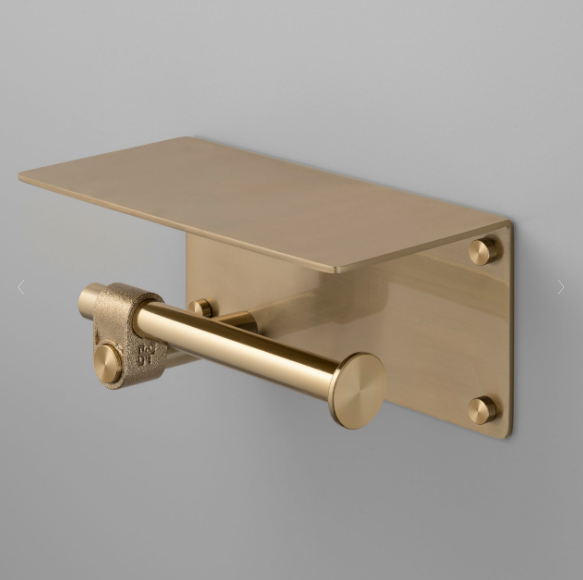 Buster + Punch Cast Toilet Roll Holder with Shelf Bathroom Accessories Buster + Punch Brass  