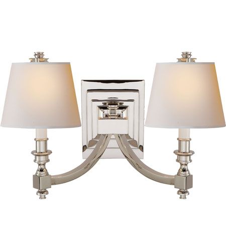 Visual Comfort Studio Eiffel Decorative Wall Light in Polished Nickel with Natural Paper Shades.