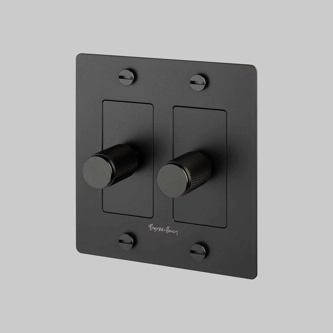 Buster + Punch 2 Gang Dimmer LED Cross Knurl With Logo Black