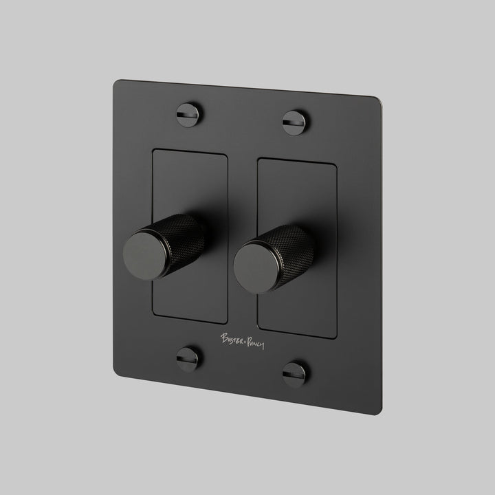 Buster + Punch 2 Gang Dimmer LED Cross Knurl With Logo Black
