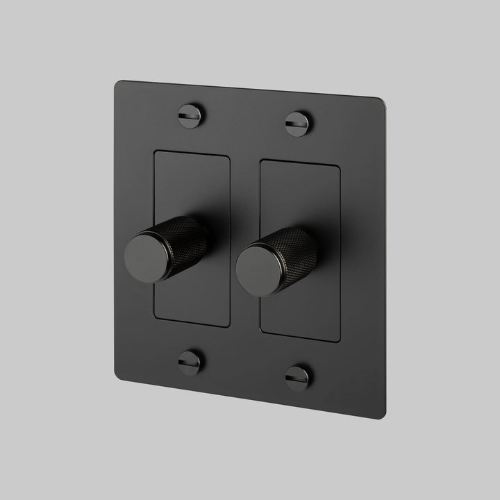Buster + Punch 2 Gang Dimmer LED Cross Knurl Without Logo Black