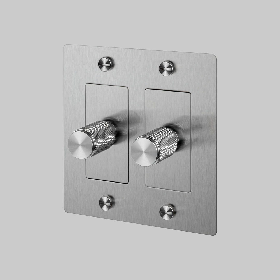 Buster + Punch 2 Gang Dimmer LED Cross Knurl Without Logo Steel