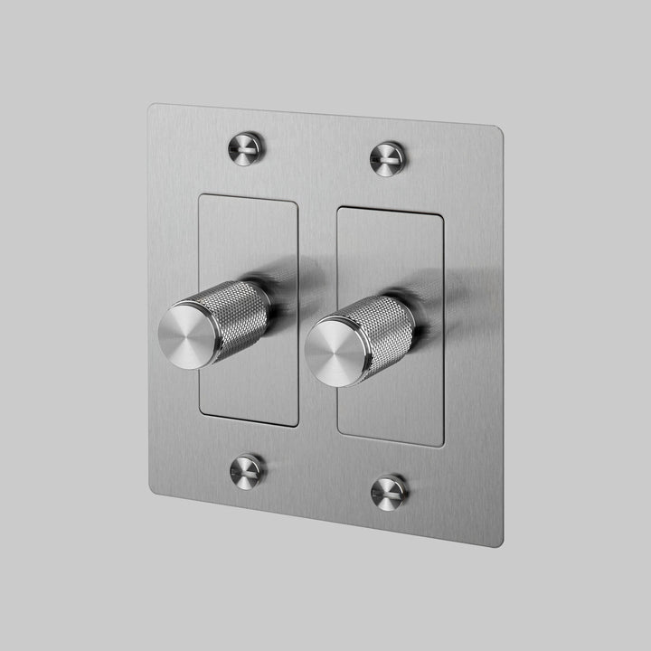 Buster + Punch 2 Gang Dimmer LED Cross Knurl Without Logo Steel
