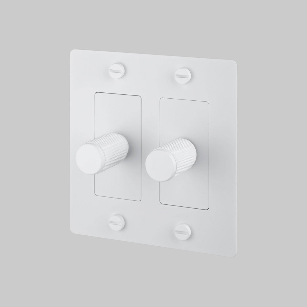 Buster + Punch 2 Gang Dimmer LED Cross Knurl Without Logo White