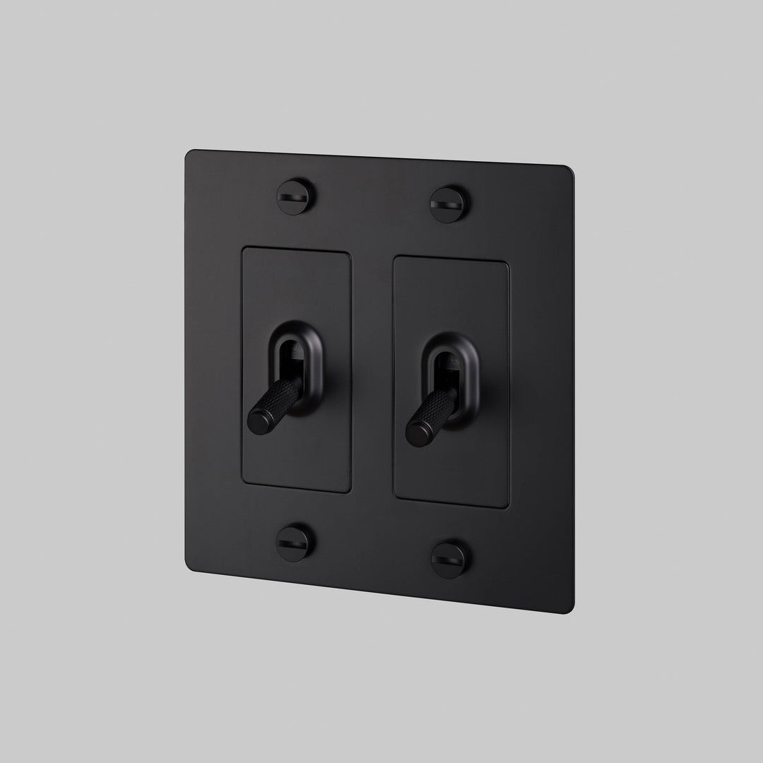 Buster + Punch 2 Gang Toggle Switch Cross Knurl Without Logo Black
