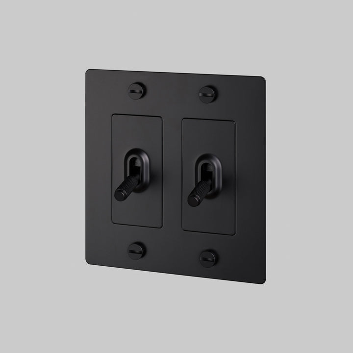 Buster + Punch 2 Gang Toggle Switch Cross Knurl Without Logo Black