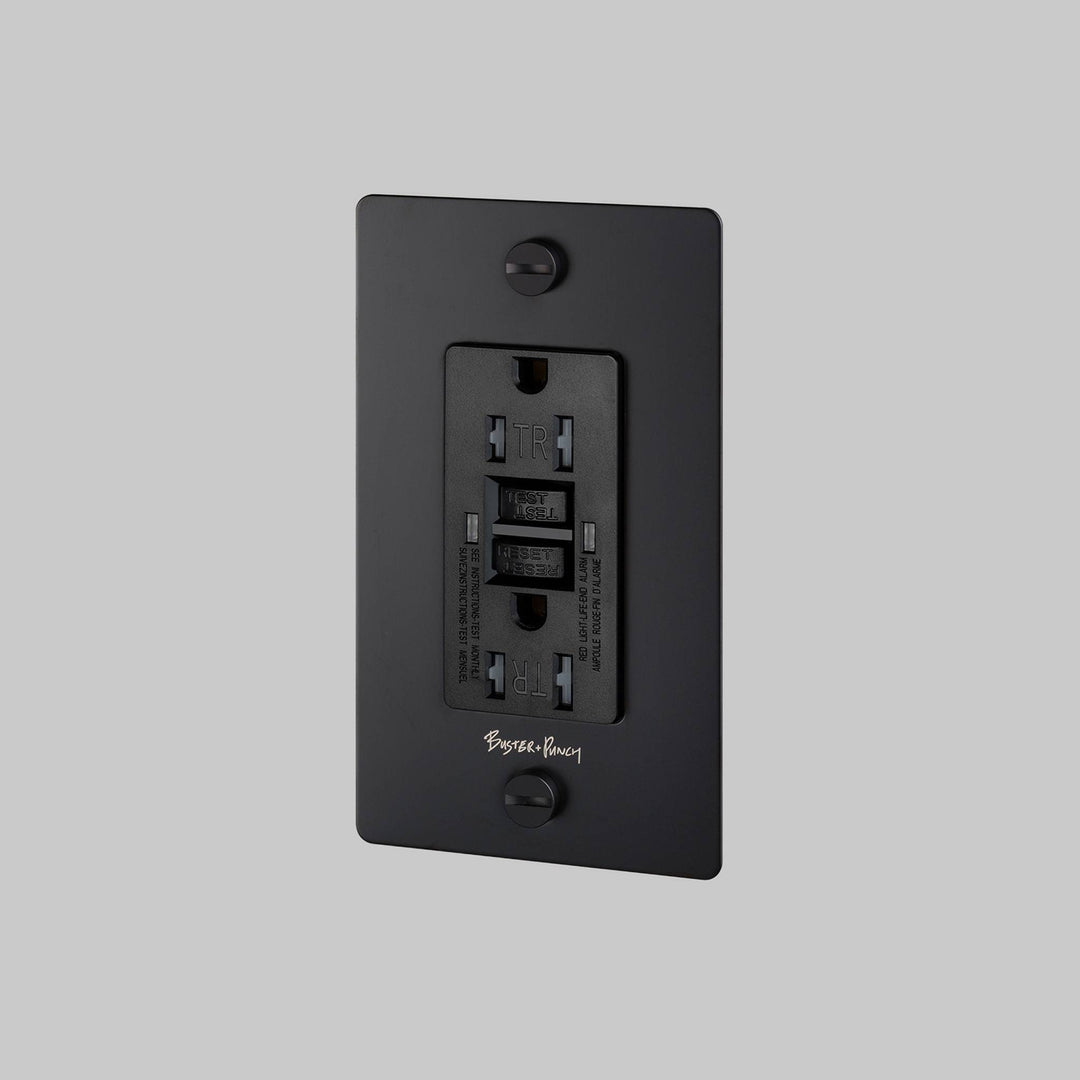 Buster + Punch 1 Gang Duplex Outlet GFCI Cross Knurl With Logo Black