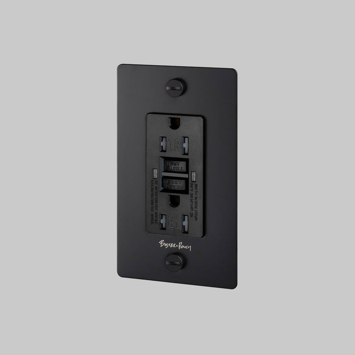 Buster + Punch 1 Gang Duplex Outlet GFCI Cross Knurl With Logo Black
