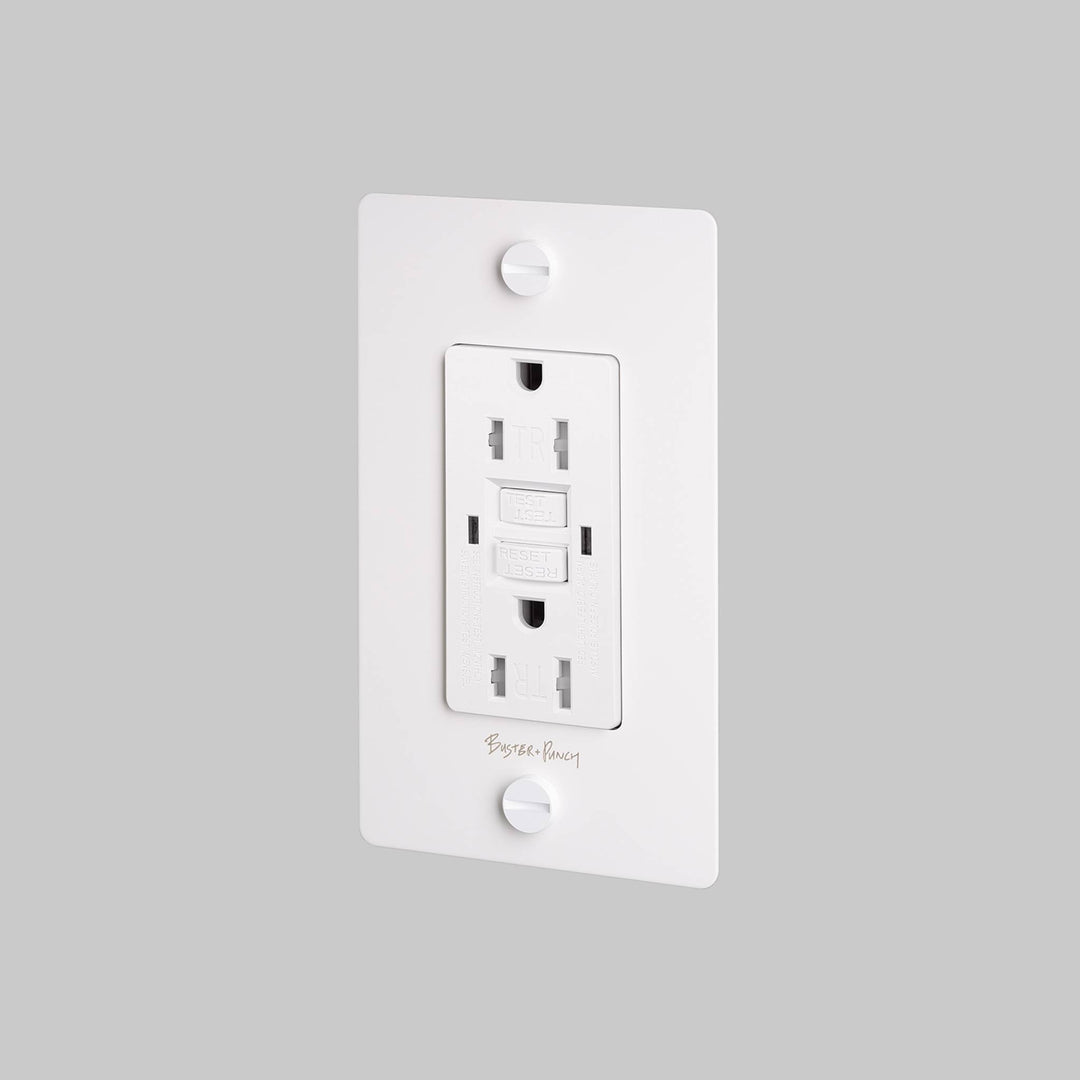 Buster + Punch 1 Gang Duplex Outlet GFCI Cross Knurl With Logo White
