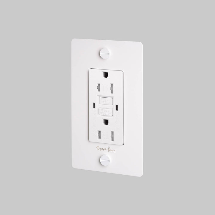 Buster + Punch 1 Gang Duplex Outlet GFCI Cross Knurl With Logo White