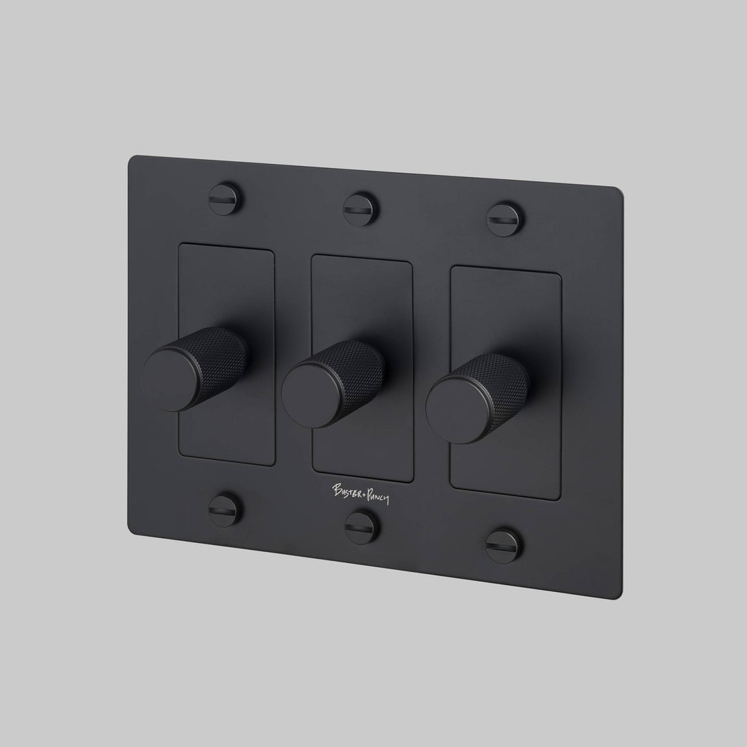 Buster + Punch 3 Gang Dimmer LED Cross Knurl With Logo Black