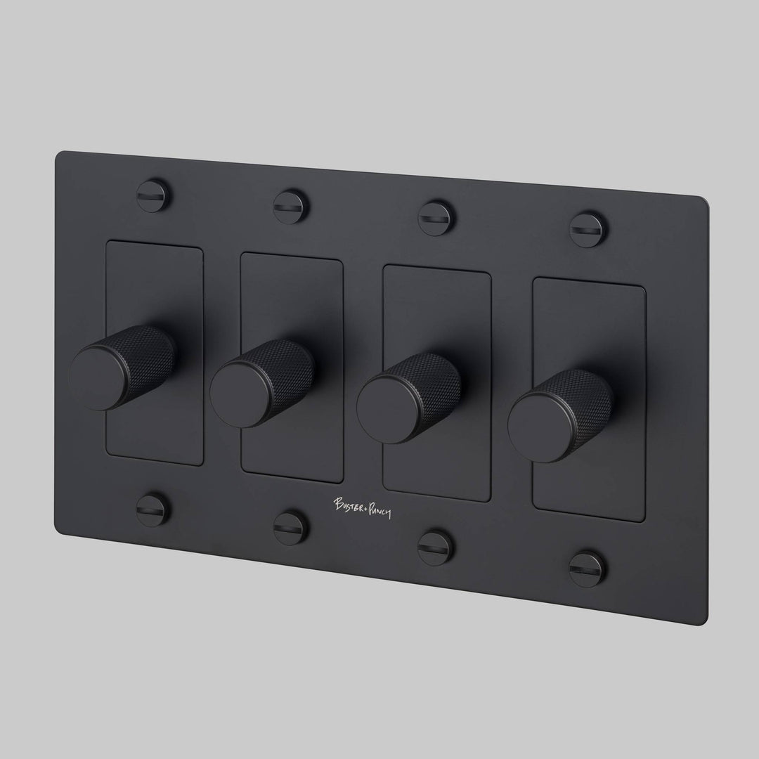 Buster + Punch 4 Gang Dimmer LED Cross Knurl With Logo Black