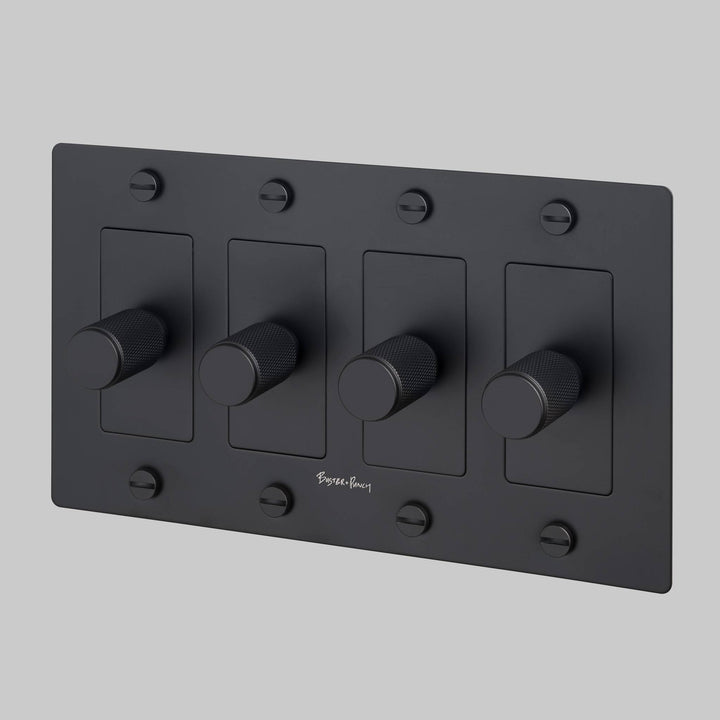 Buster + Punch 4 Gang Dimmer | LED | Cross Knurl | With Logo