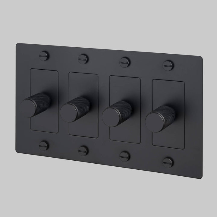 Buster + Punch 4 Gang Dimmer LED Cross Knurl Without Logo Black
