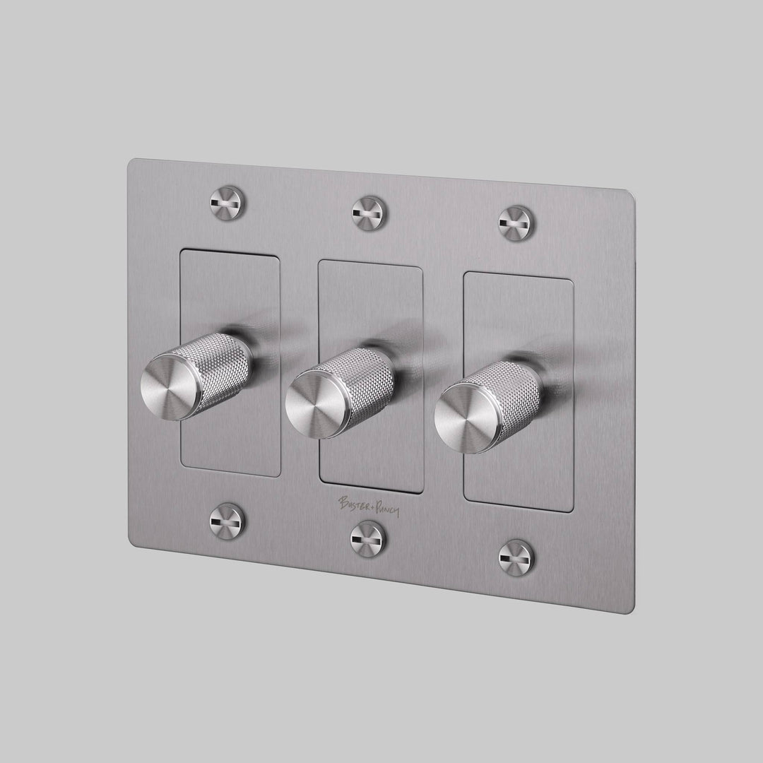 Buster + Punch 3 Gang Dimmer LED Cross Knurl With Logo Steel