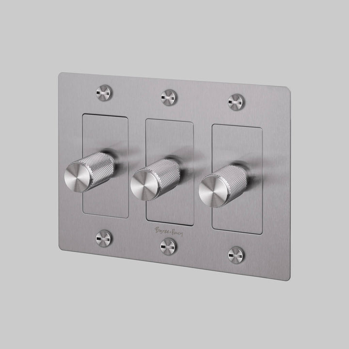 Buster + Punch 3 Gang Dimmer LED Cross Knurl With Logo Steel