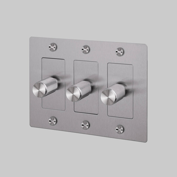 Buster + Punch 3 Gang Dimmer LED Cross Knurl Without Logo Steel