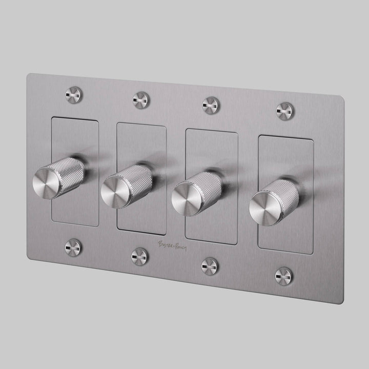 Buster + Punch 4 Gang Dimmer LED Cross Knurl With Logo Steel