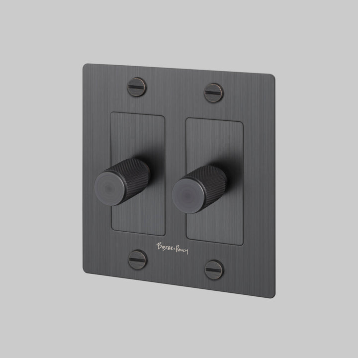Buster + Punch 2 Gang Dimmer | LED | Cross Knurl | With Logo