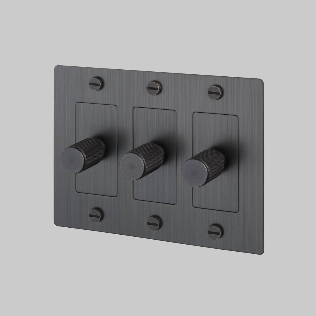Buster + Punch 3 Gang Dimmer LED Cross Knurl Without Logo Smoked Bronze