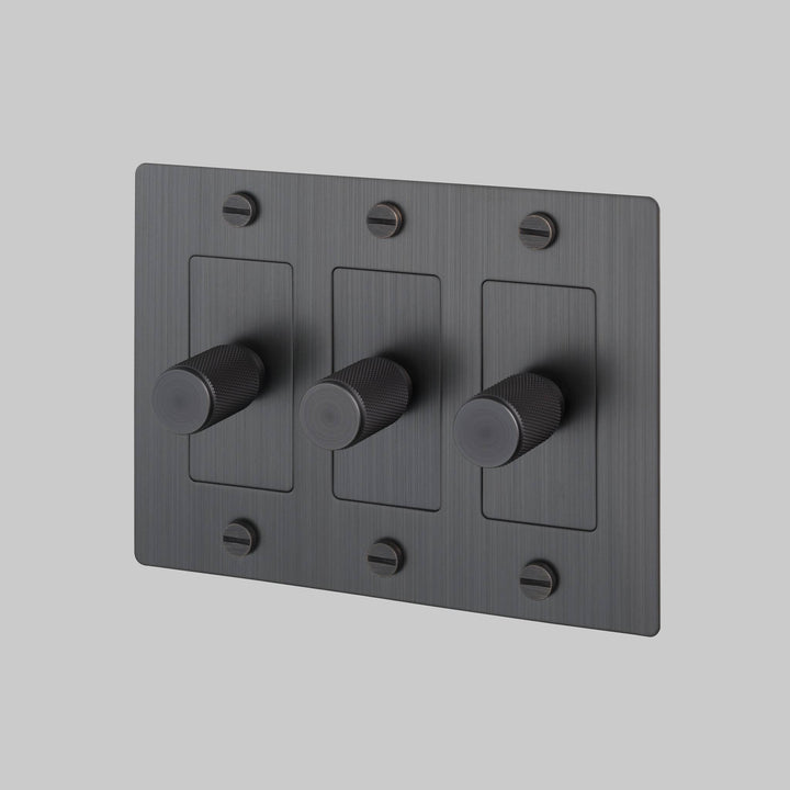 Buster + Punch 3 Gang Dimmer LED Cross Knurl Without Logo Smoked Bronze