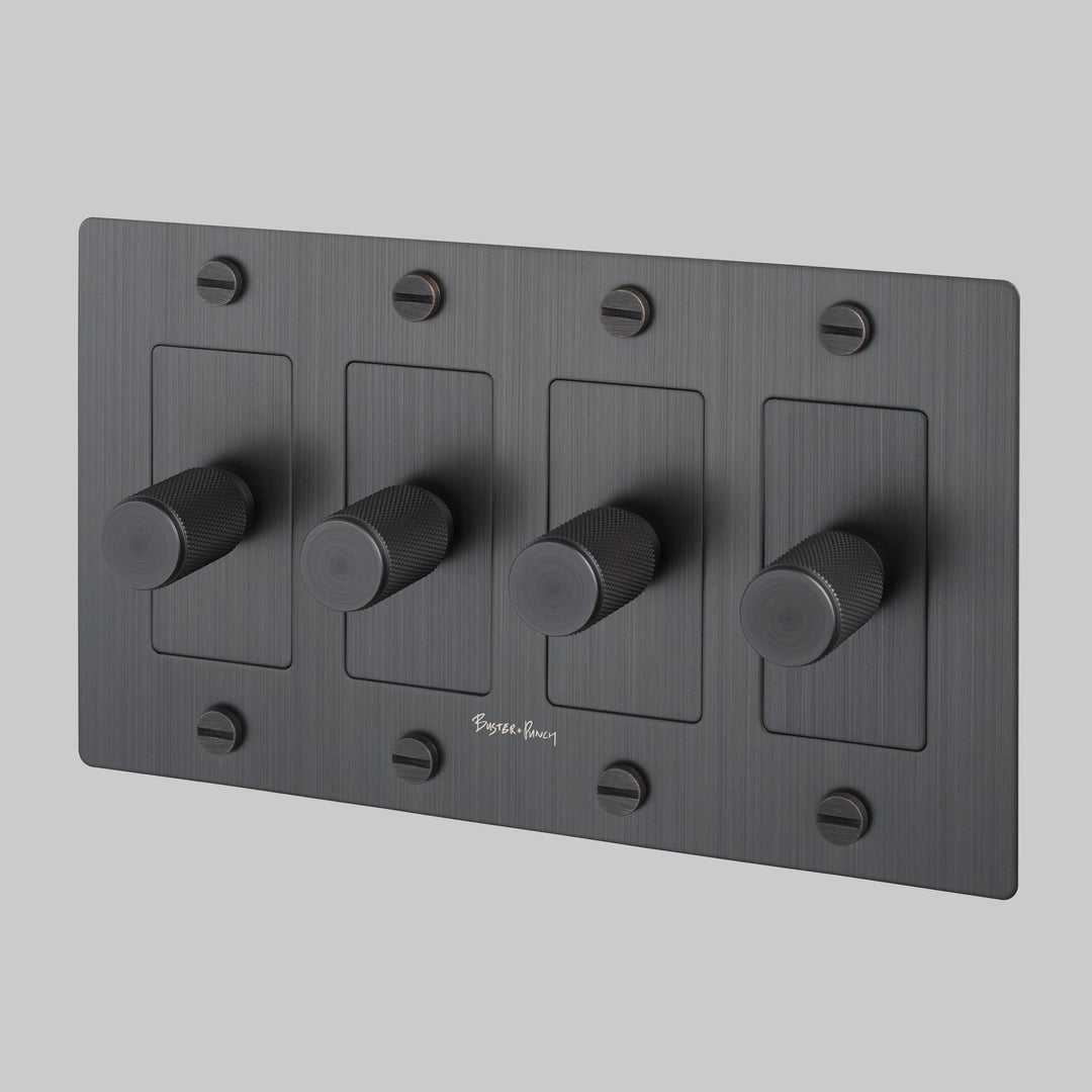 Buster + Punch 4 Gang Dimmer LED Cross Knurl With Logo Smoked Bronze