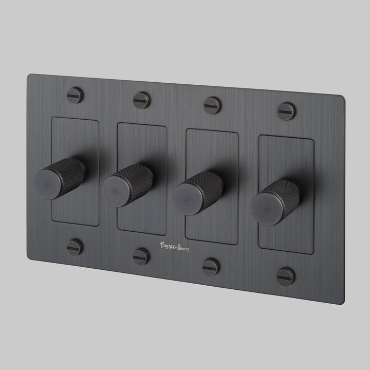 Buster + Punch 4 Gang Dimmer | LED | Cross Knurl | With Logo