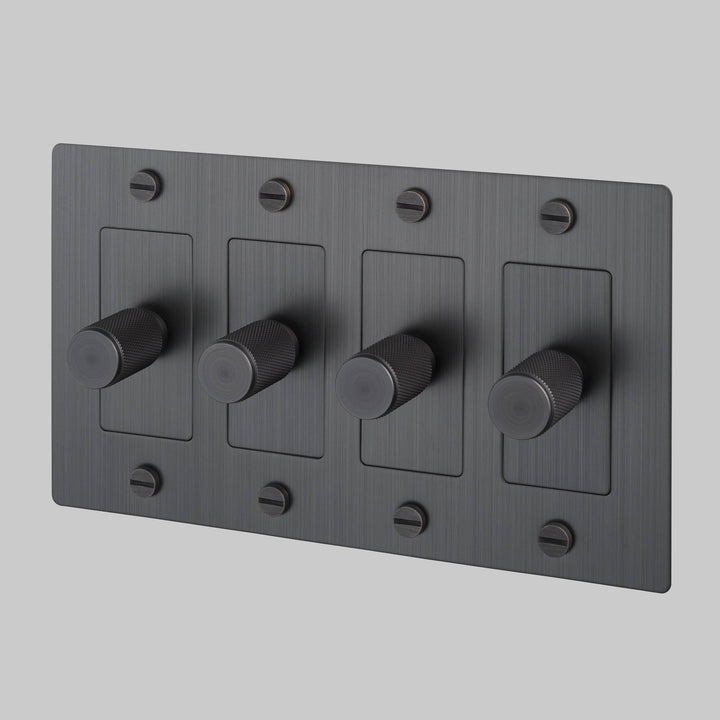 Buster + Punch 4 Gang Dimmer LED Cross Knurl Without Logo Smoked Bronze