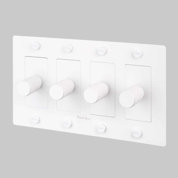 Buster + Punch 4 Gang Dimmer LED Cross Knurl With Logo White