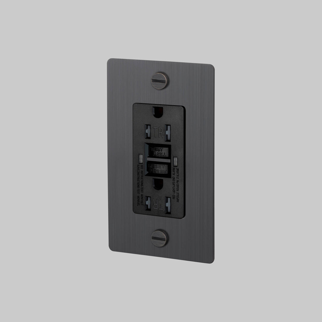 Buster + Punch 1 Gang Duplex Outlet GFCI Cross Knurl Without Logo Smoked Bronze