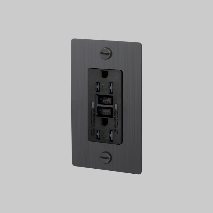 Buster + Punch 1 Gang Duplex Outlet GFCI Cross Knurl Without Logo Smoked Bronze