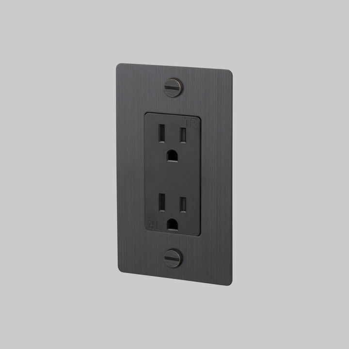 Buster + Punch 1 Gang Duplex Outlet Cross Knurl Without Logo Smoked Bronze