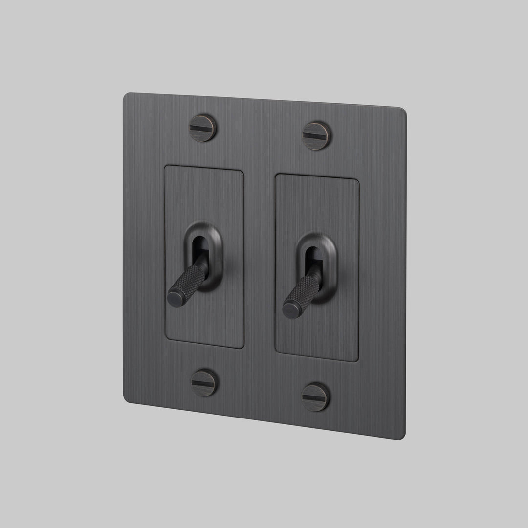 Buster + Punch 2 Gang Toggle Switch Cross Knurl Without Logo Smoked Bronze