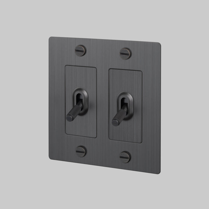Buster + Punch 2 Gang Toggle Switch | Cross Knurl | Without Logo