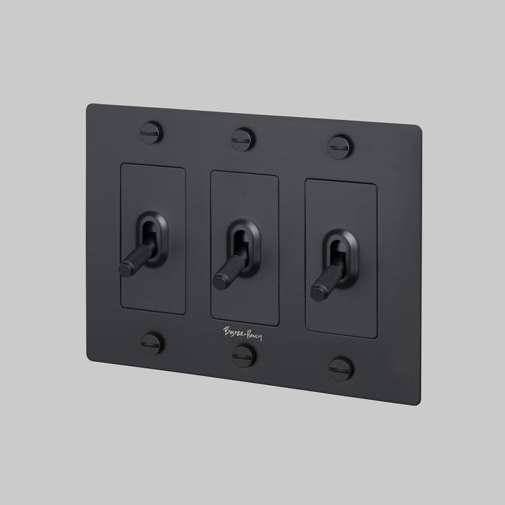 Buster + Punch 3 Gang Toggle Switch | Cross Knurl | With Logo