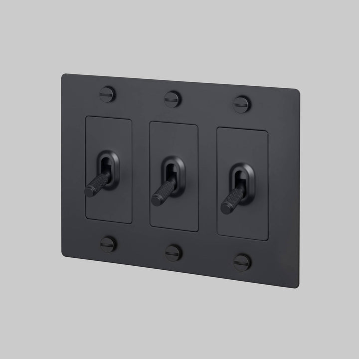 Buster + Punch 3 Gang Toggle Switch Cross Knurl Without Logo Black