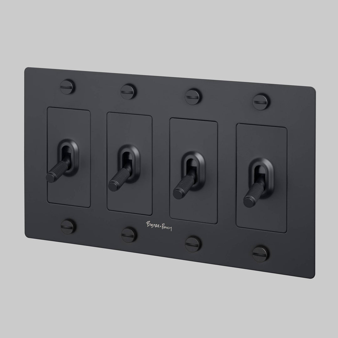Buster + Punch 4 Gang Toggle Switch Cross Knurl With Logo Black