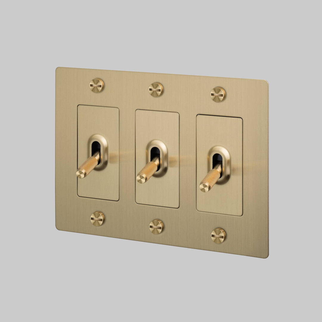 Buster + Punch 3 Gang Toggle Switch Cross Knurl Without Logo Brass