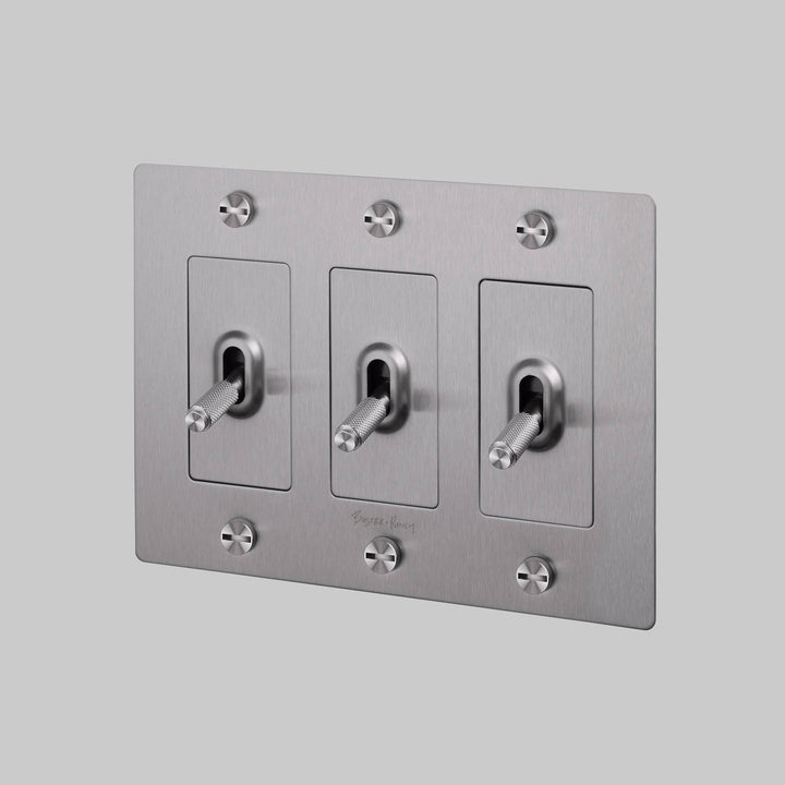 Buster + Punch 3 Gang Toggle Switch | Cross Knurl | With Logo