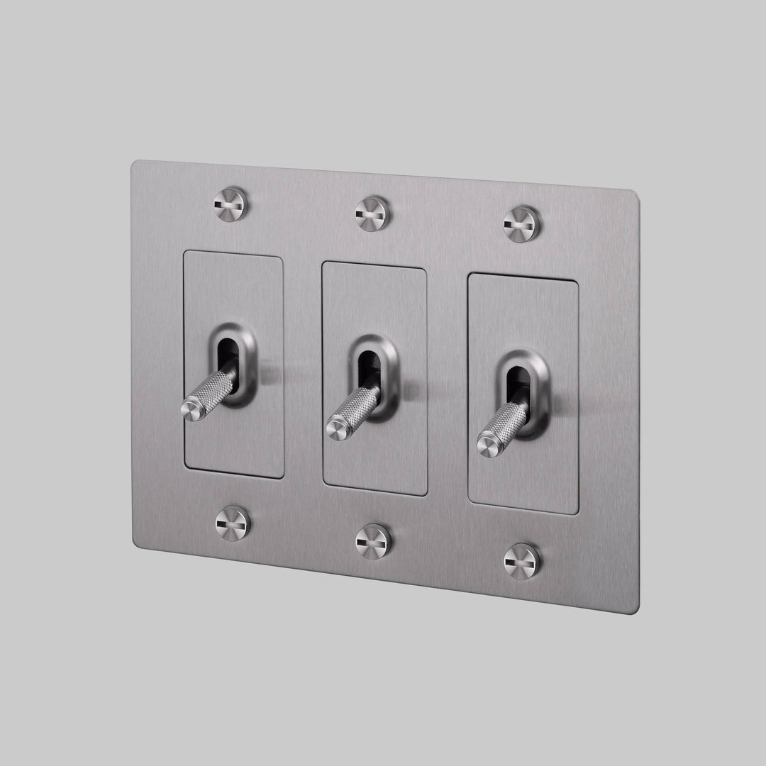 Buster + Punch 3 Gang Toggle Switch | Cross Knurl | Without Logo
