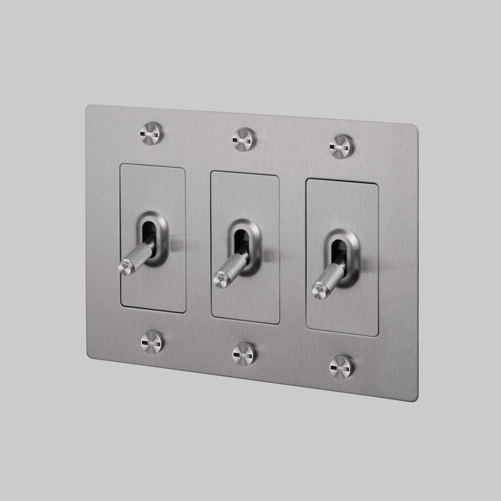 Buster + Punch 3 Gang Toggle Switch | Cross Knurl | Without Logo
