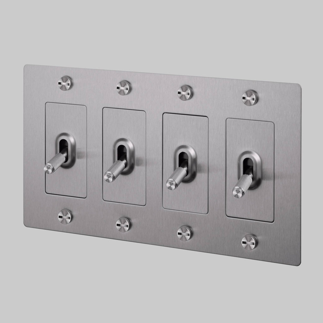 Buster + Punch 4 Gang Toggle Switch Cross Knurl Without Logo Steel