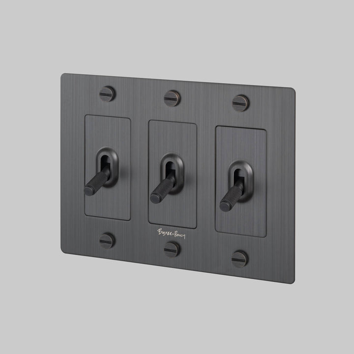 Buster + Punch 3 Gang Toggle Switch | Cross Knurl | With Logo