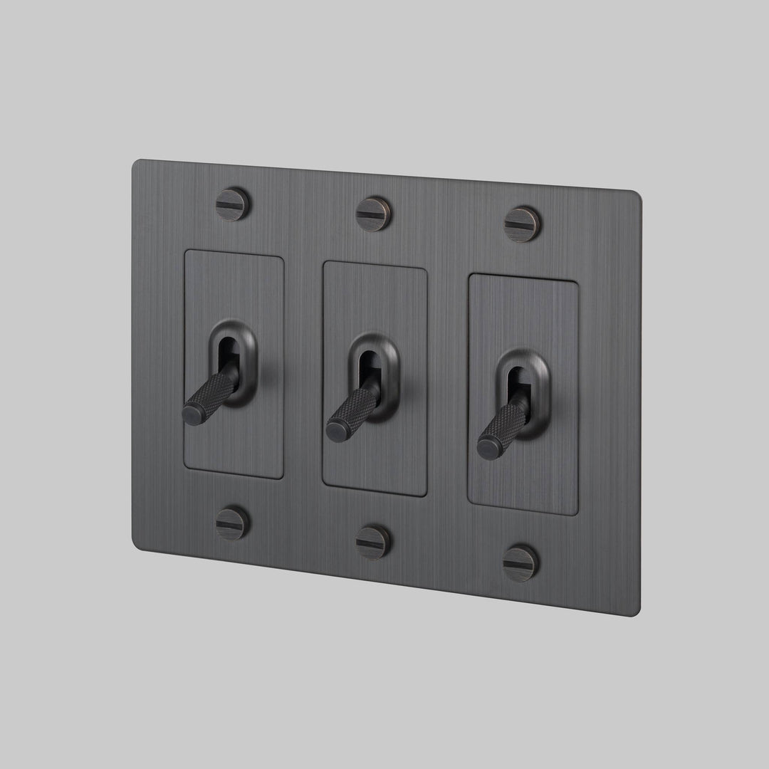 Buster + Punch 3 Gang Toggle Switch Cross Knurl Without Logo Smoked Bronze