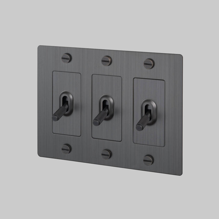 Buster + Punch 3 Gang Toggle Switch | Cross Knurl | Without Logo