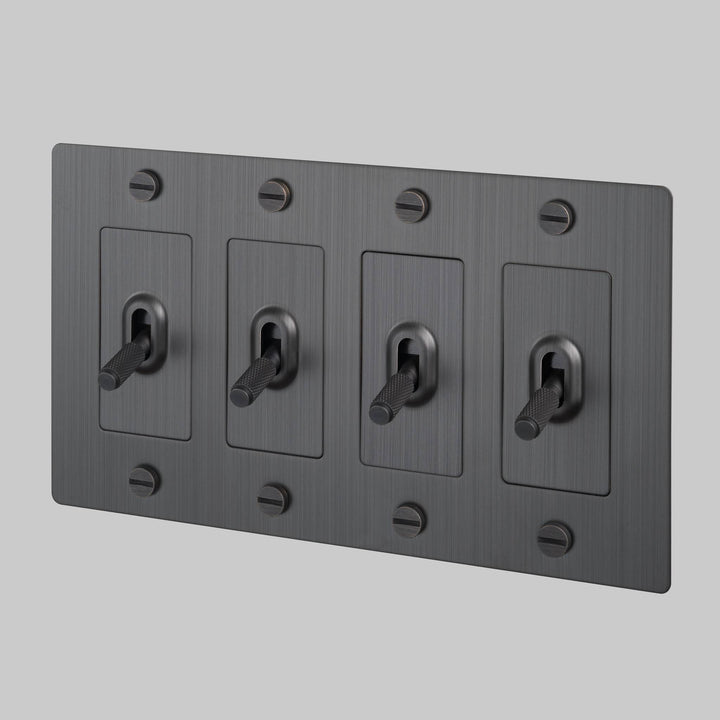 Buster + Punch 4 Gang Toggle Switch Cross Knurl Without Logo Smoked Bronze
